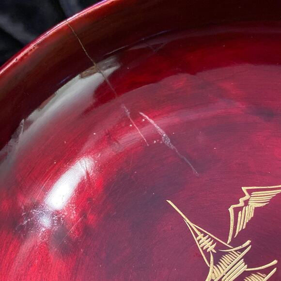 Vintage Aizu Japan Laquerware TRINKET bowls DECOR Asian collectibles Gold Red - Picture 5 of 14